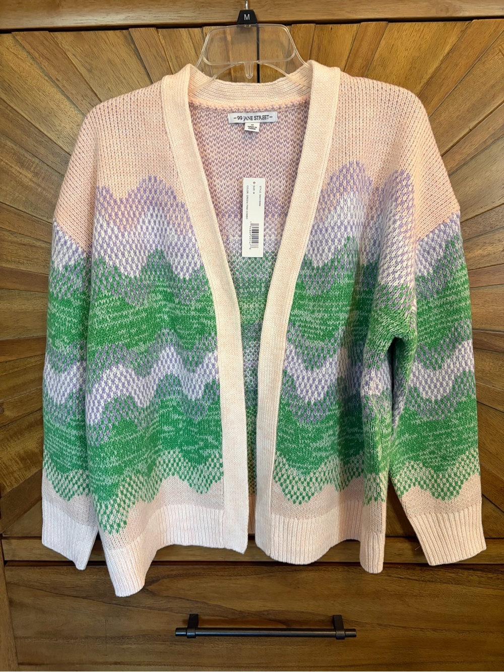 99 Jane Street Pink & Green Wave Open Cardigan Sweater